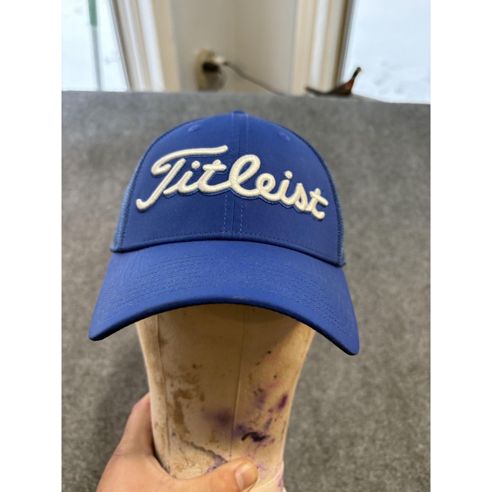 Titleist Hat Cap Fitted Mens Large Blue Pro V1 Golf Baseball Mesh FJ Logo